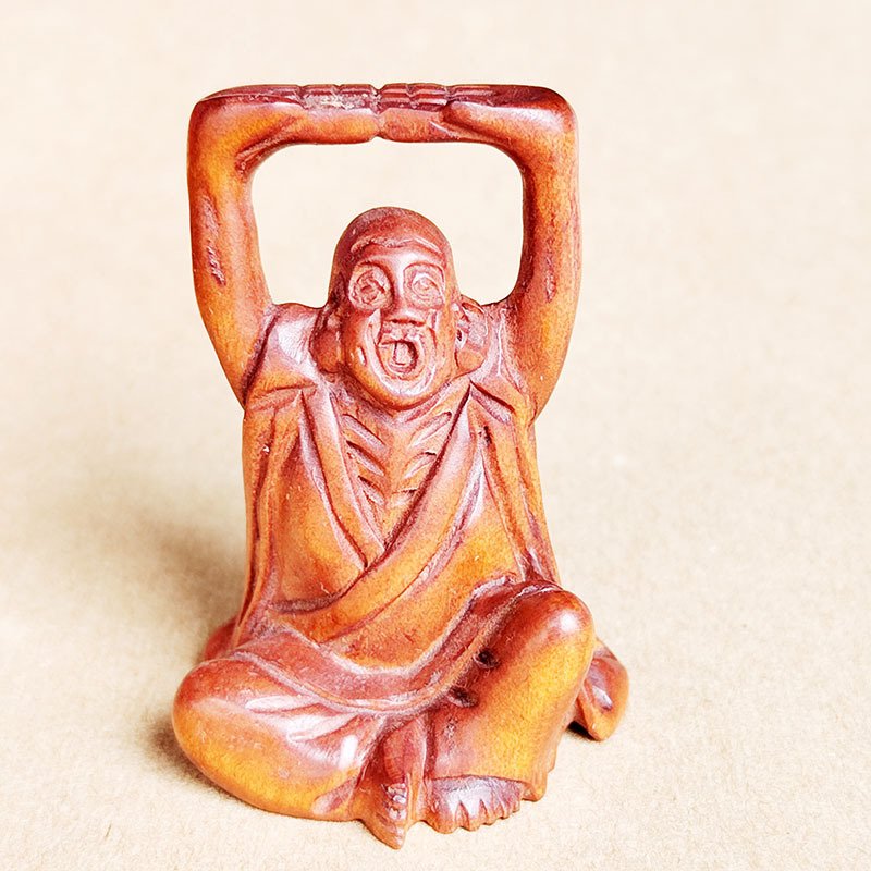 

Y8952 - 2" Hand Carved Boxwood Netsuke Figurine : Kung Fu Monk Luo Han