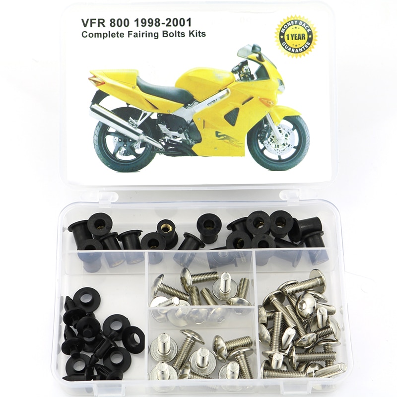 

Подходит для Honda VFR800 1998-2001 мотоцикла, полный комплект болтов для обтекателя, винты для кузова, гайка, винты для бокового покрытия, болты из стали