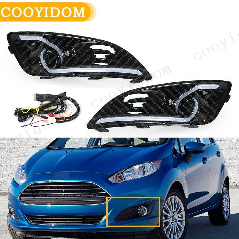 

Дневные ходовые огни DRL для Ford Fiesta 2013, 2014, 2015, 2016, противотуманная фара, крышка автомобильного стайлинга, белый дневной свет
