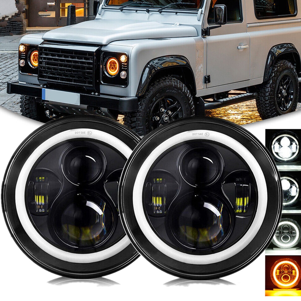

2 шт. автомобильные 7-дюймовые фары для Land Rover Defender 90 110 круглые светодиодные фары комплект ангельских глаз Halo для Lada Niva 4X4 Offroad аксессуар