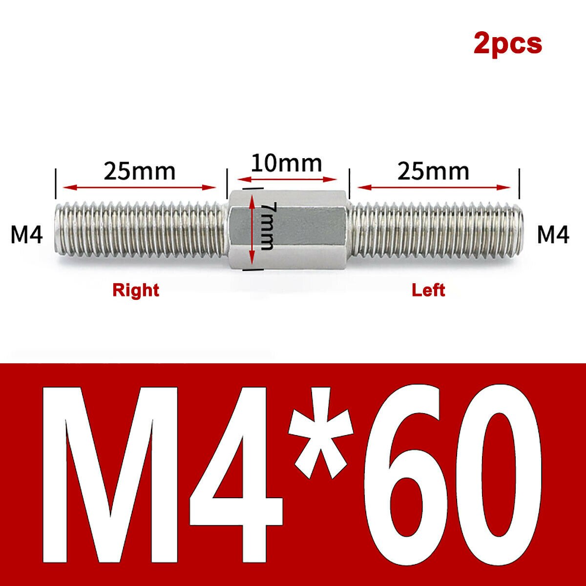 

M4 левая и правая резьба, двухсторонний резьбовой стержень 304 из нержавеющей стали, положительная и отрицательная резьба, болты-шпильки, винты