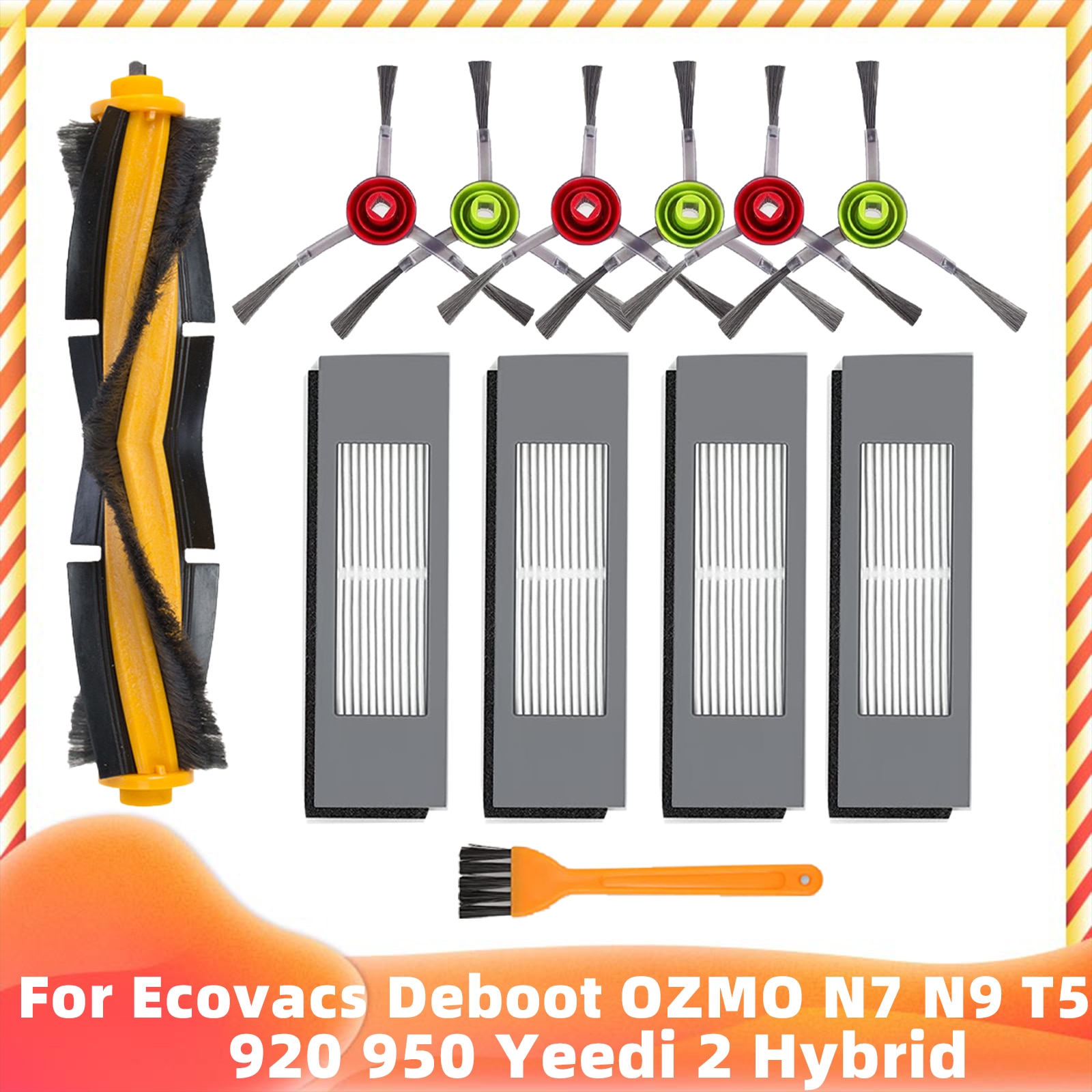 

Для Ecovacs Debot OZMO N7 T5 T9 920 950 Yeedi 2, гибридный ролик, основная боковая щетка, резервуар для воды, роликовый фильтр, детали для швабры