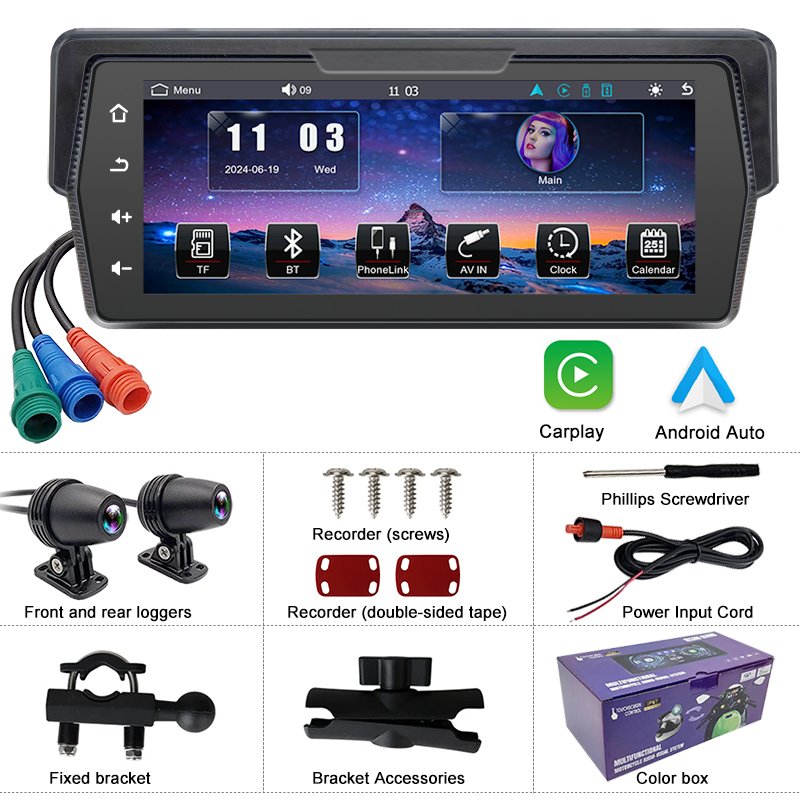 

AHOUDY навигация 6,8-дюймовый мотоциклетный монитор Carplay Android Auto IP67 водонепроницаемый сенсорный экран Bluetooth