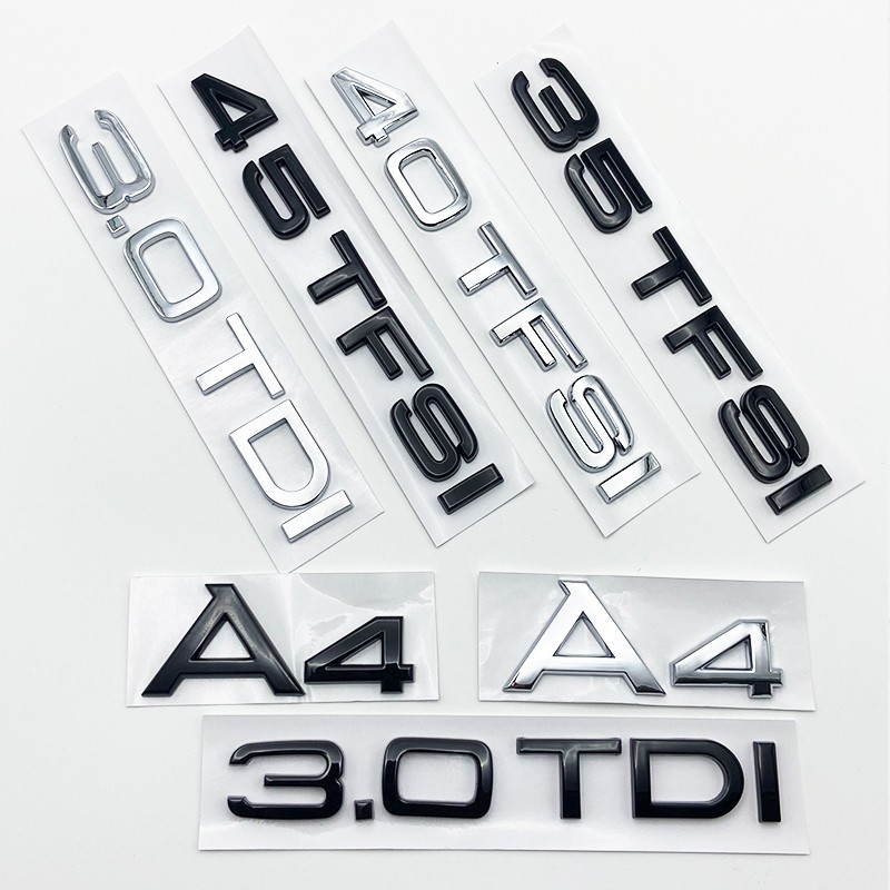 

3D буквы, цифры, эмблема для Audi A4 40TFSI 45TFSI 50TFSI 30TDI значок на крышку багажника автомобиля, логотип, наклейка, хромированный глянцевый черный
