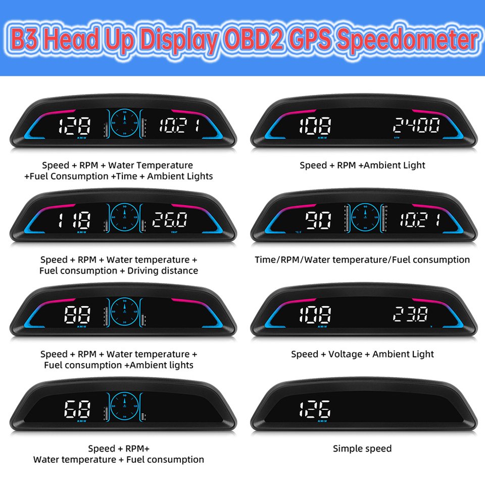 

GPS-Спидометр B3 OBD2, автомобильный проектор с сигнализацией, расход топлива, измеритель оборотов в минуту, датчик температуры воды