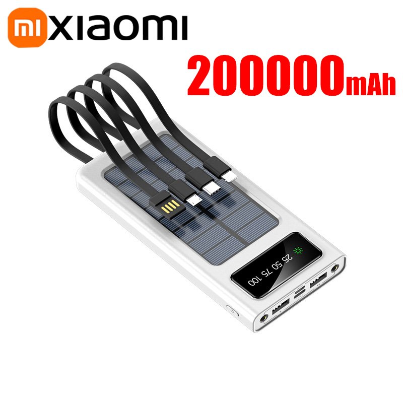 

Xiaomi Solar Power Bank 200000 Моббильный аккумулятор большой емкости мАч с быстрой зарядкой и двумя USB-кабелями для iPhone Samsung