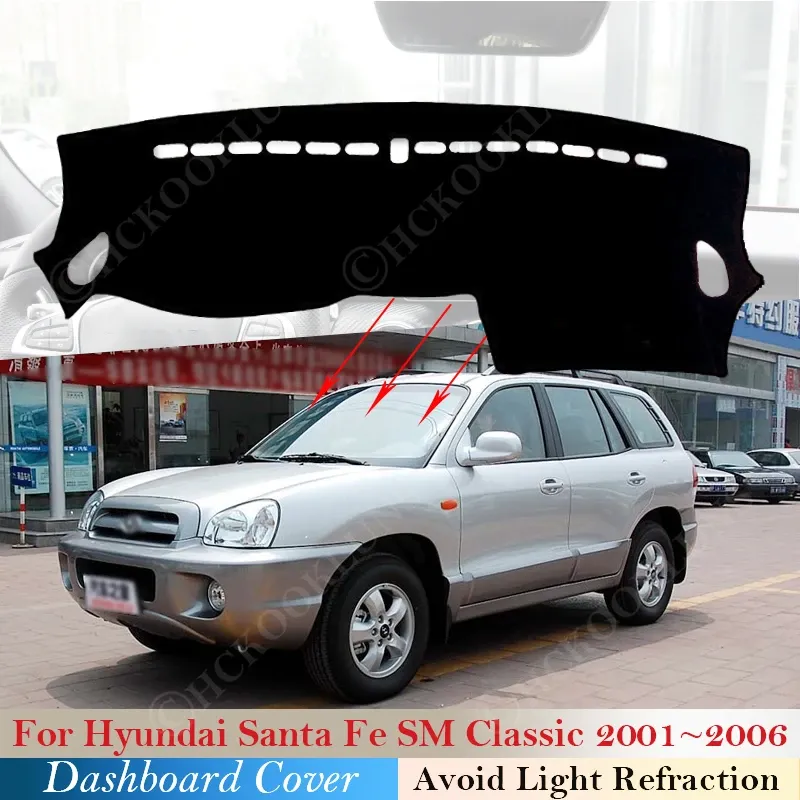 

Коврик для приборной панели, коврик для приборной панели, коврик для Hyundai Santa Fe SM Classic 2001 ~ 2006, коврик, подкладка, солнцезащитный козырек, накидка, аксессуары для подушек