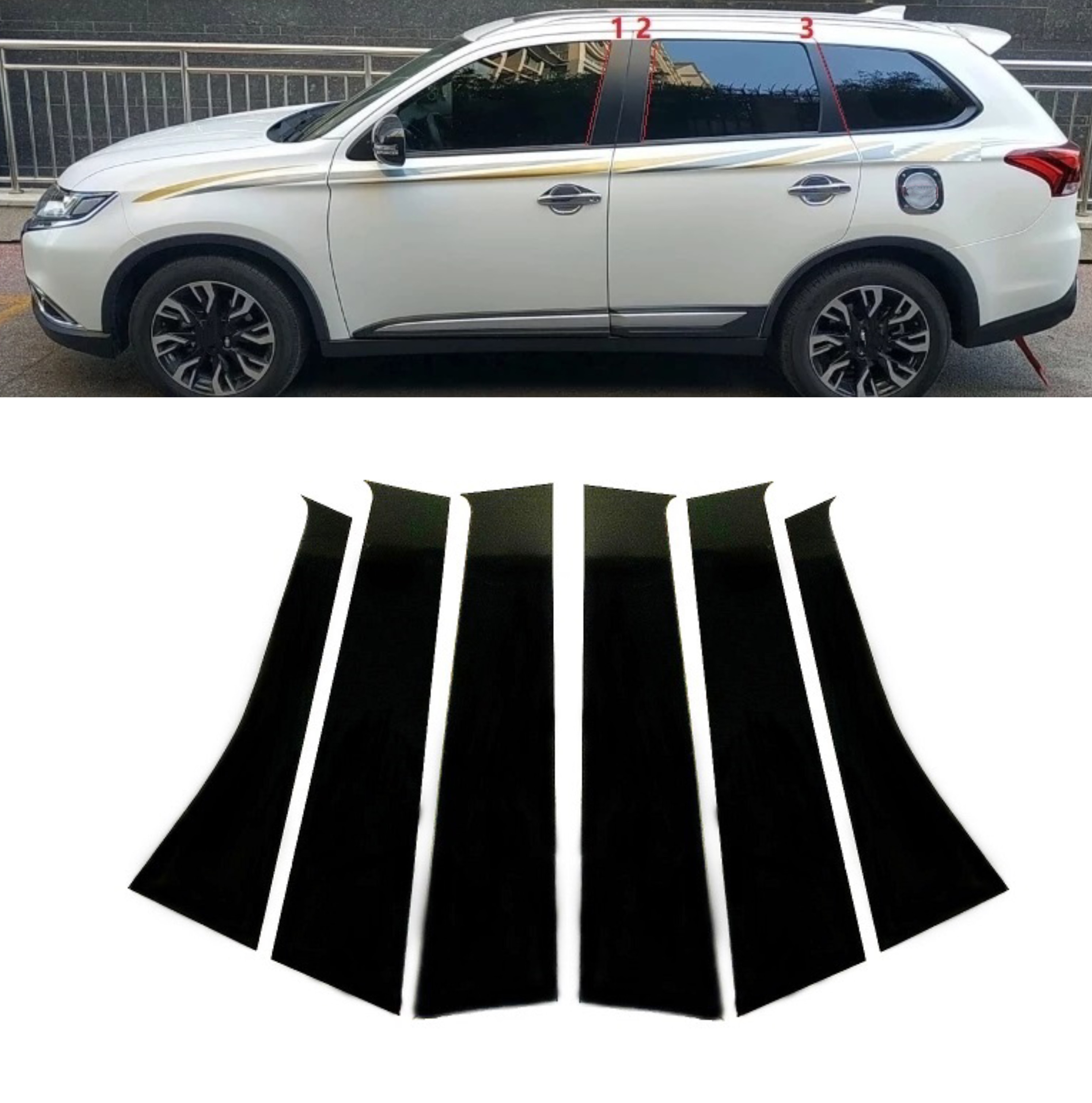 

6 шт., накладки на стойки автомобильных дверей и окон, наклейки для Mitsubishi Outlander 2013, 2014, 2015, 2016, 2017, 2018, 2019, 2020