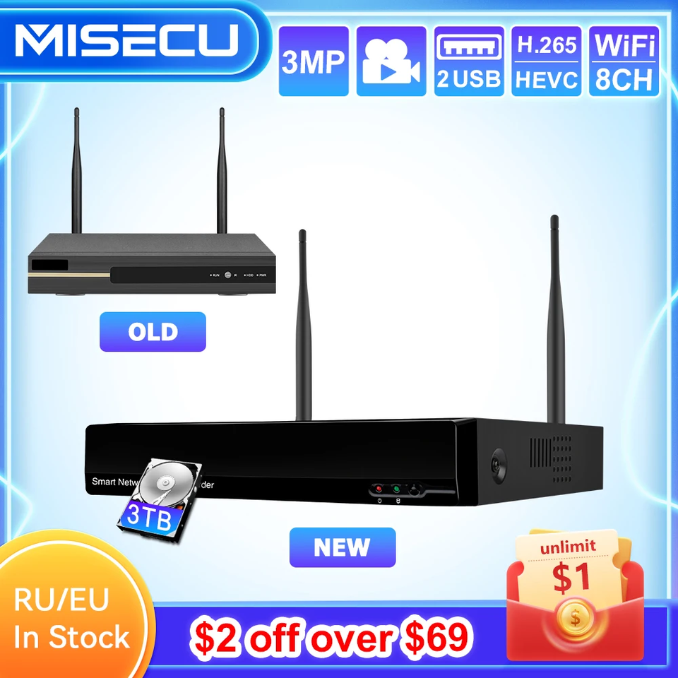 

Беспроводная система видеонаблюдения MISECU, 8 каналов, H.265, 3 Мп, Wi-Fi, IP-камера P2P ONVIF, смарт-Воспроизведение сетевого видео