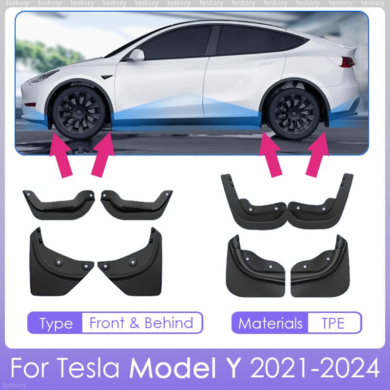 

Брызговики для Tesla Model Y 2021-2024, аксессуары, брызговики из ТПЭ, передние и задние колеса, брызговики для Tesla Model Y 2024, брызговики