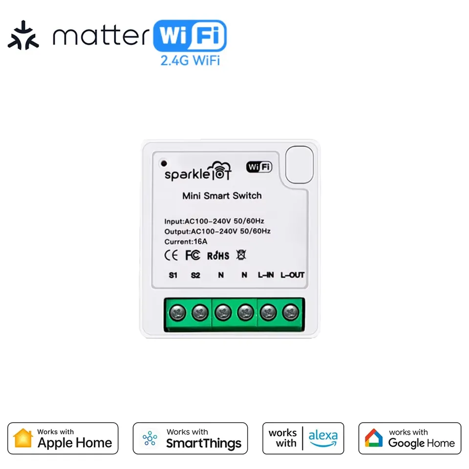 

Matter Wi-Fi модуль умного переключателя мини 16A умный дом реле автоматизации выключатель работает с Homekit Siri Smartthing Alexa Google Home