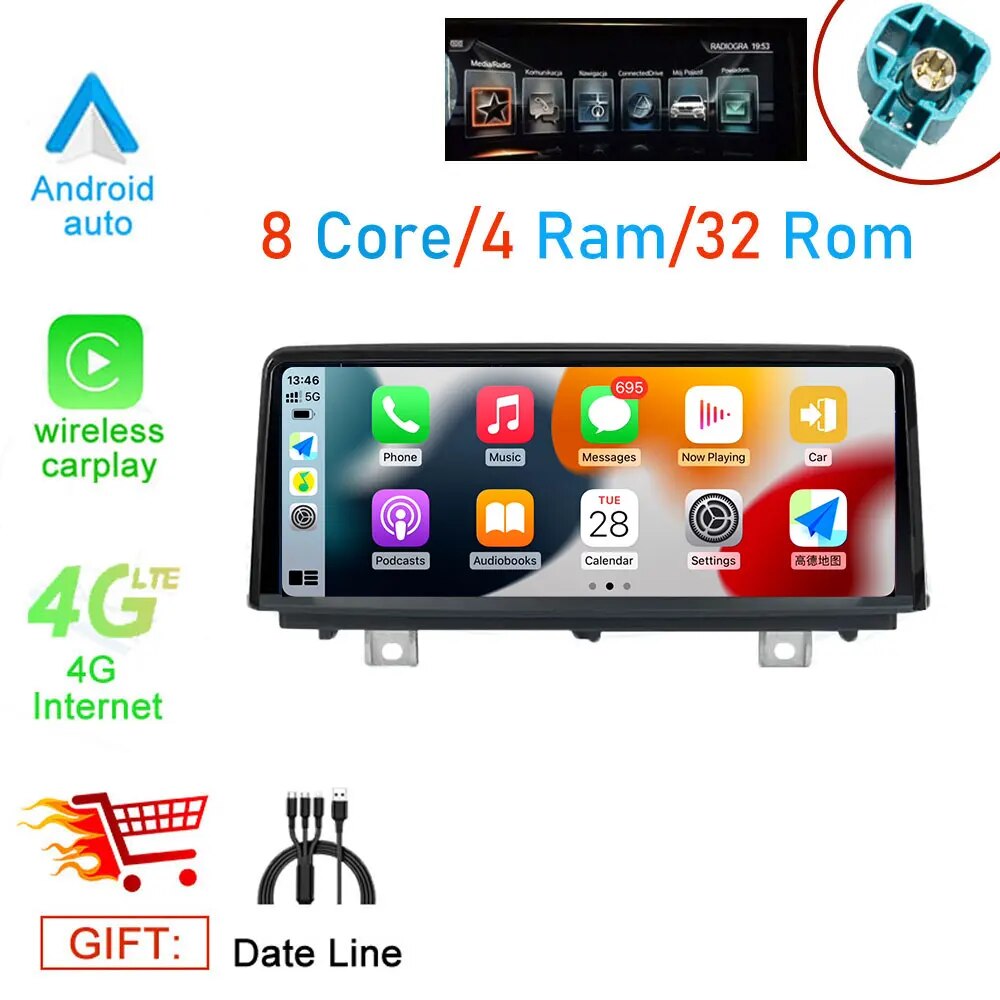

8,8 дюймовый Android 14 экран ID8 для BMW F30 F20 F31 F22 F21 F32 F33 F36 EVO система автомобильный монитор Carplay мультимедийный проигрыватель