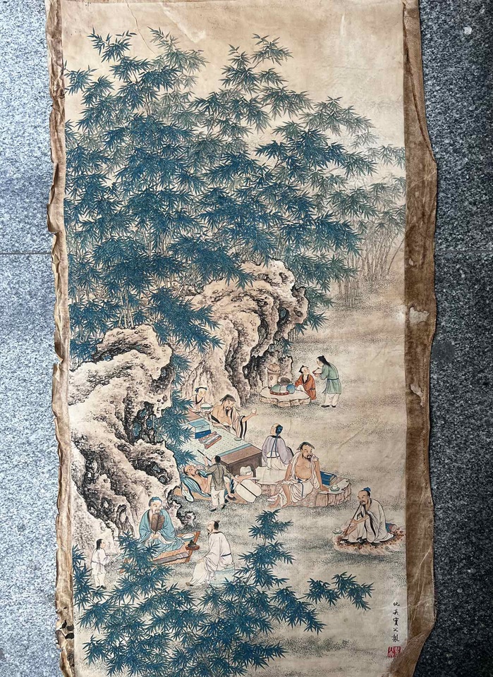 

Китайская рисовая бумага, подвесная картина, картина для украшения стен гостиной, Qiu Ying-бамбуковая роща Yashitu