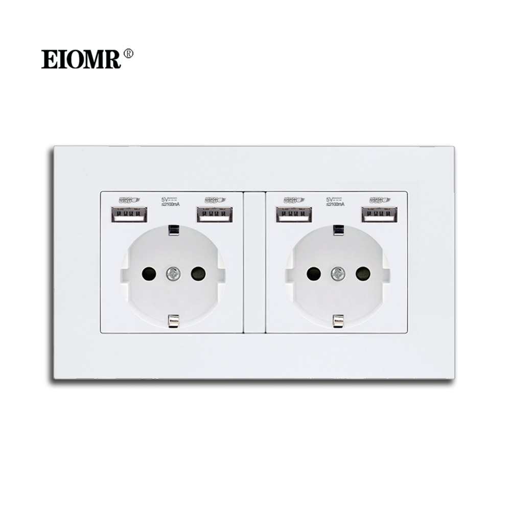 

Европейская стандартная USB-розетка EIOMR, 110 ~ 250 В переменного тока, белая панель из поликарбоната, двойная рамка для розеток 146 мм * 86 мм, розетка для семейного отеля