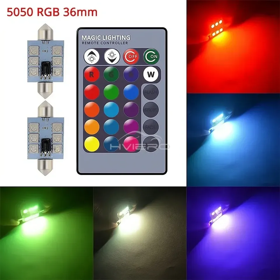 

2 шт. RGB 6SMD купольная гирлянда для чтения на крыше C5w Автомобильная лампа с дистанционным управлением Атмосфера Светодиодные лампы приветствия Поворотник Лампа багажника