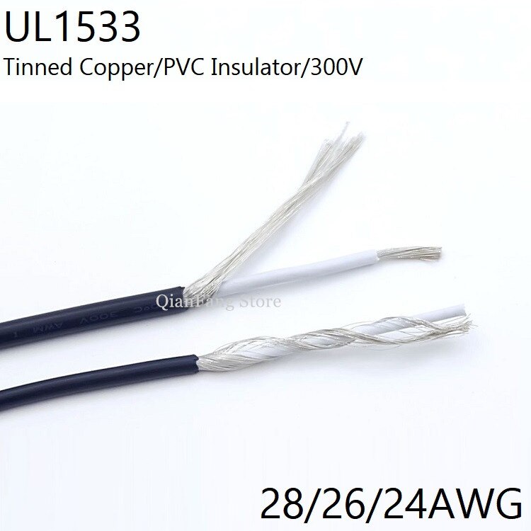 

Экранированный сигнальный кабель, 10 м, 28, 26, 24awg, 1-жильный, электронный, с защитой от помех, медный экранирующий провод UL1533