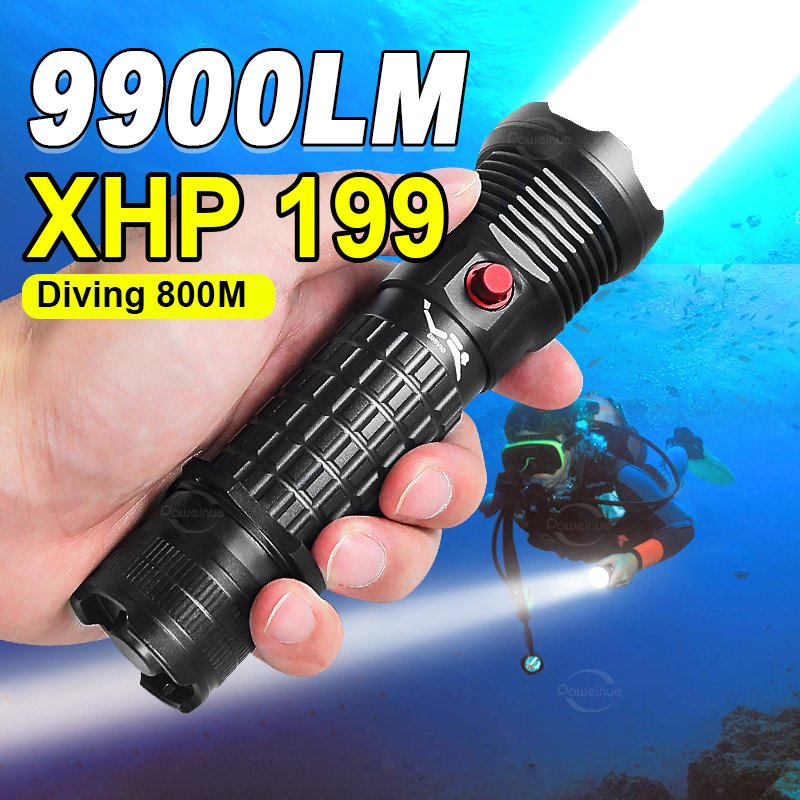 

Самый мощный светодиодный фонарик для дайвинга XHP199, высокая мощность 26650, перезаряжаемый 9900 лм, фонарь для дайвинга, IPX8, водонепроницаемый подводный фонарь