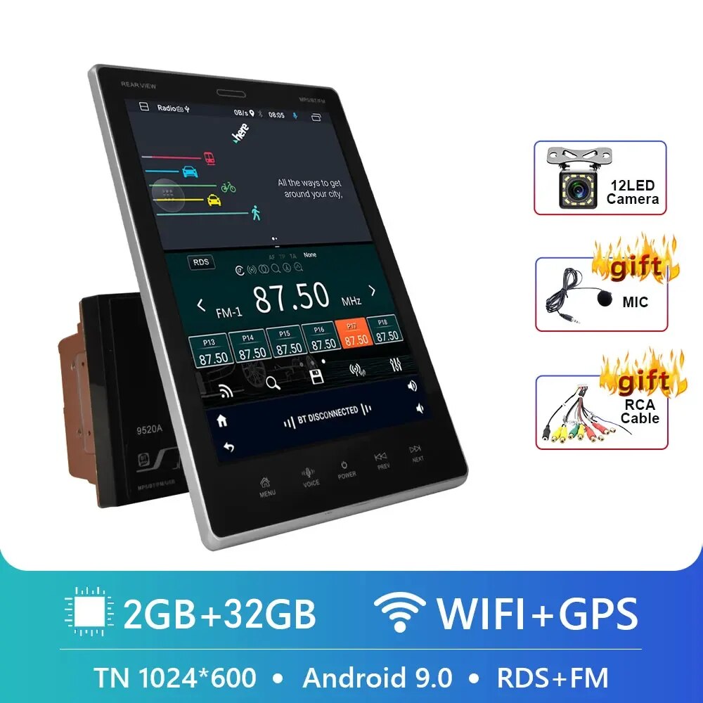 

Автомагнитола Podofo, 2 Din, Android, GPS, 9,5 дюйма, вертикальный экран
