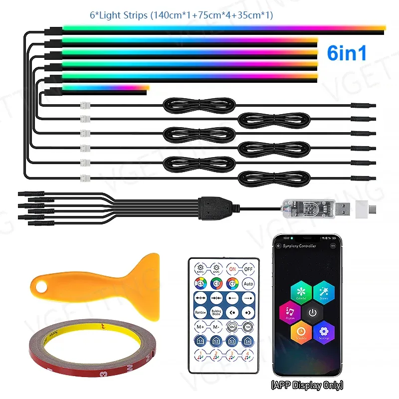 

6-в-1 RGB Светодиодное Внутреннее Освещение Для Tesla Model 3 Y S X 110/140 См Акриловая USB-лампа С Дистанционным Управление...