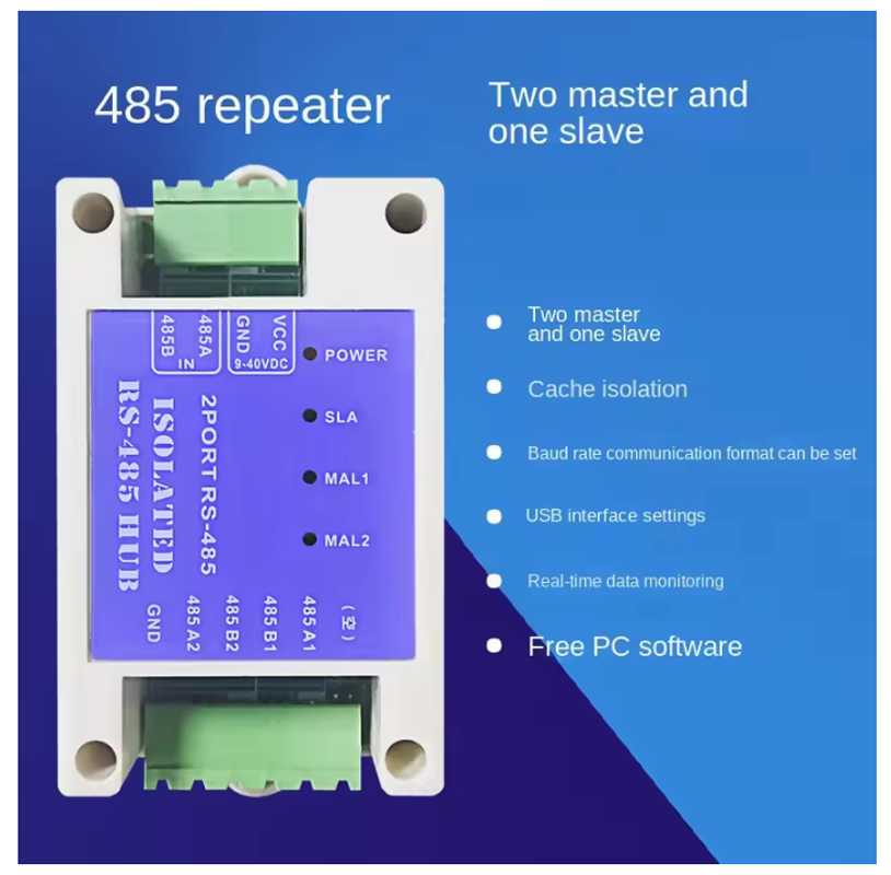 

Промышленный класс Two Master One Slave Hub RS485 Ретранслятор Буфер Фотоэлектрическая изоляция Modbus