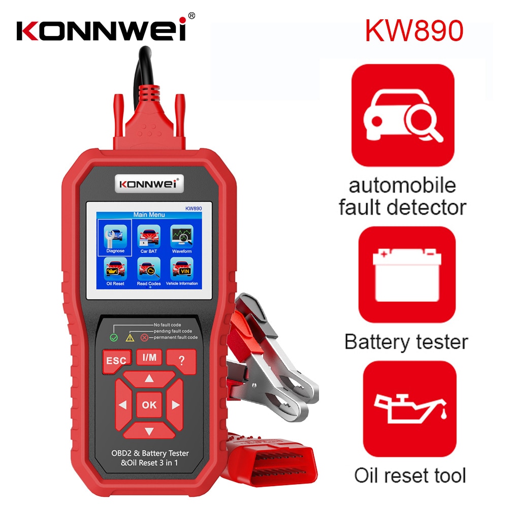 

KONNWEI KW890 Oil Reset OBD2 сканер автомобильный профессиональный тестер батареи анализатор проверки двигателя автомобильный считыватель кодов диагностический инструмент
