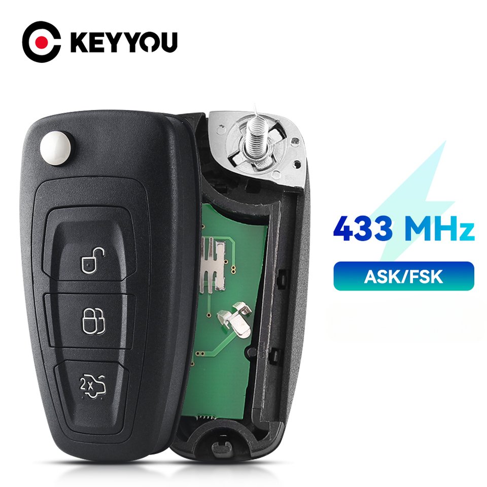 

KEYYOU 434 МГц Сменный автомобильный дистанционный откидной ключ ASK/FSK-брелок с 3 кнопками для Ford C-Max S-Max Focus MK3 Grand Mondeo 2010-2018 HU101