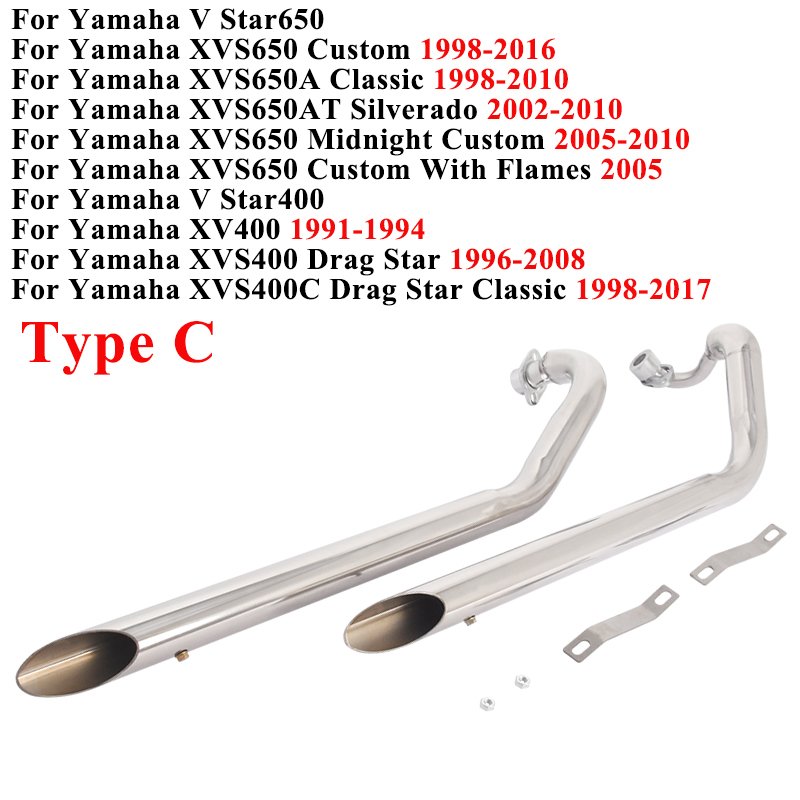 

Для Yamaha V Star400 Star650 XVS400 XVS650A XVS650AT Dragstar 400 650 мотоциклетный глушитель с двойным звеном выхлопной трубы