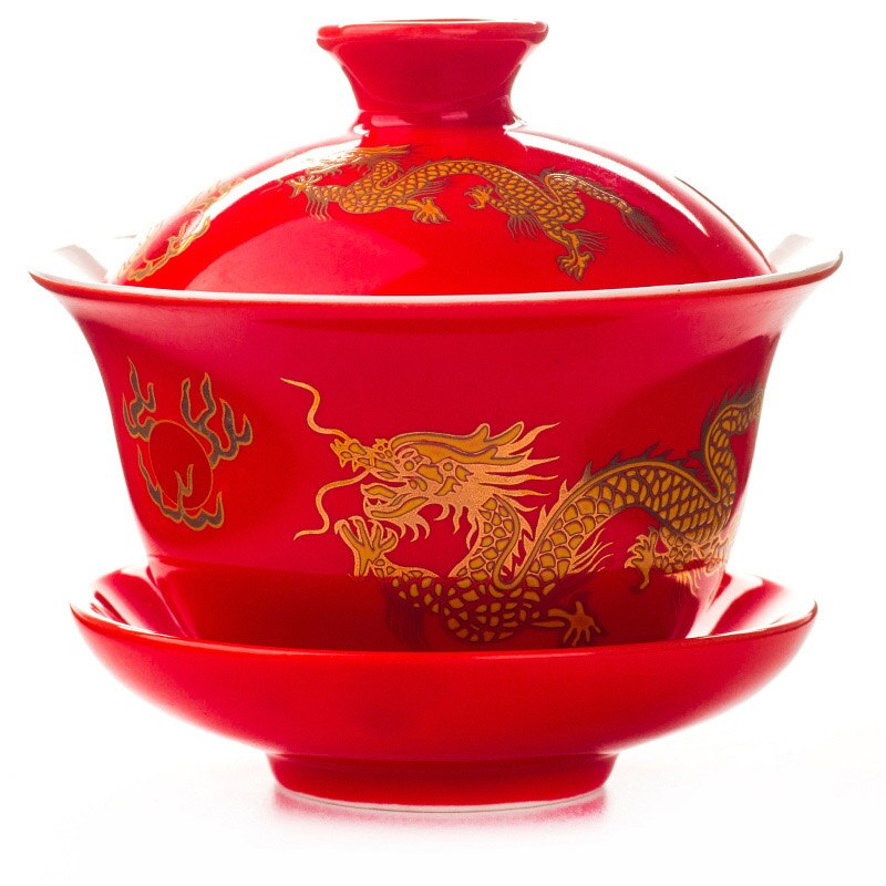 

DESumHar Фарфор Красный Дракон Gaiwan чайная чаша