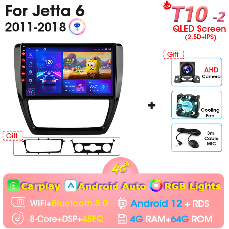 

Автомагнитола 2 Din для Volkswagen VW Sagitar Jetta 6 Bora 2011 - 2018 Android 12 мультимедийный видеоплеер GPS Carplay Авто 4G стерео