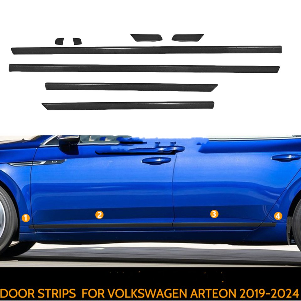 

Для Volkswagen VW Arteon CC 2019-2024 хромированная черная внешняя нижняя боковая дверная панель, защитная накладка, декоративная полоса