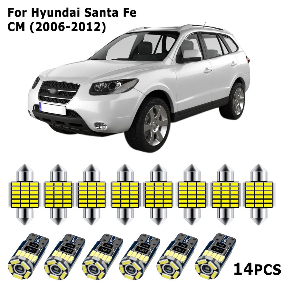 

Чистый белый супер яркий комплект светодиодных ламп для Hyundai Santa fe 1 2 3 4 SM DM CM TM 2000-2020 Внутренний купольный потолочный светильник Map Lamp