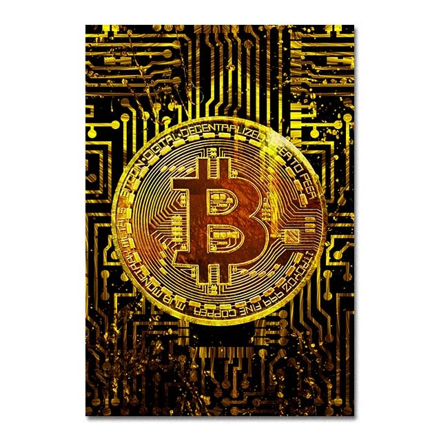 

Золотой биткойн арт-постер на холсте