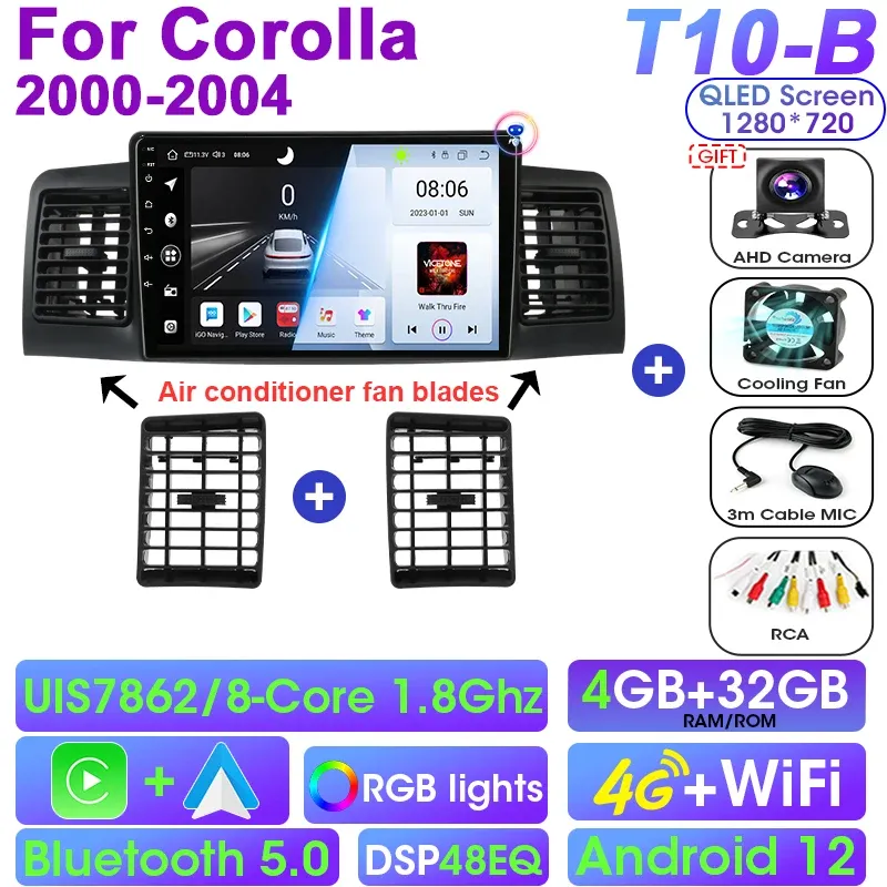 

Автомобильный радиоприемник Qualcomm SM6125 для Toyota Corolla E120 2000–2004 2 Din, мультимедийный видеоплеер, GPS Carplay Auto