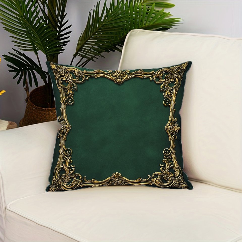 

Vintage Green and Gold Geometric Print Pattern Throw Pillow Cover Polyester Cushion Cover Home Decor Pillow Cover with Zipper