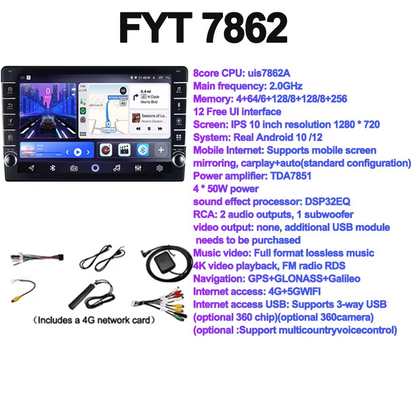 

FYT7870 10′′Android13 авто 2Din радио carplay gps автомобильный мультимедийный плеер с ручкой кнопки для Toyota Volkswagen Hyundai Kia Nissan