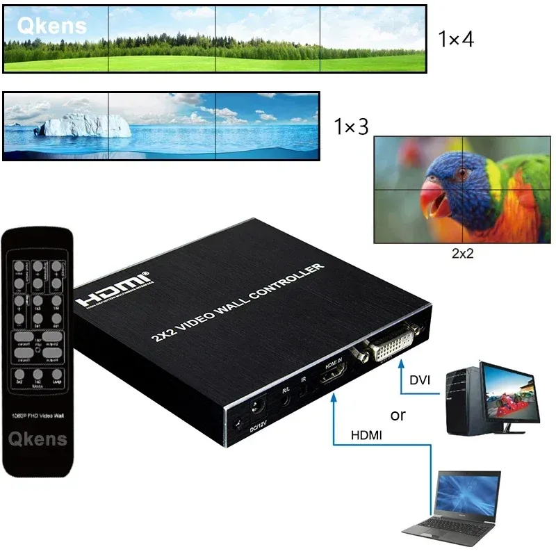 

Контроллер видеостены 2x2 HDMI HD 1080P 1X2 1X4 1X3 3x1 4X1 Многоэкранный процессор сшивания 4 ТВ-сварщик 180 ° Флип