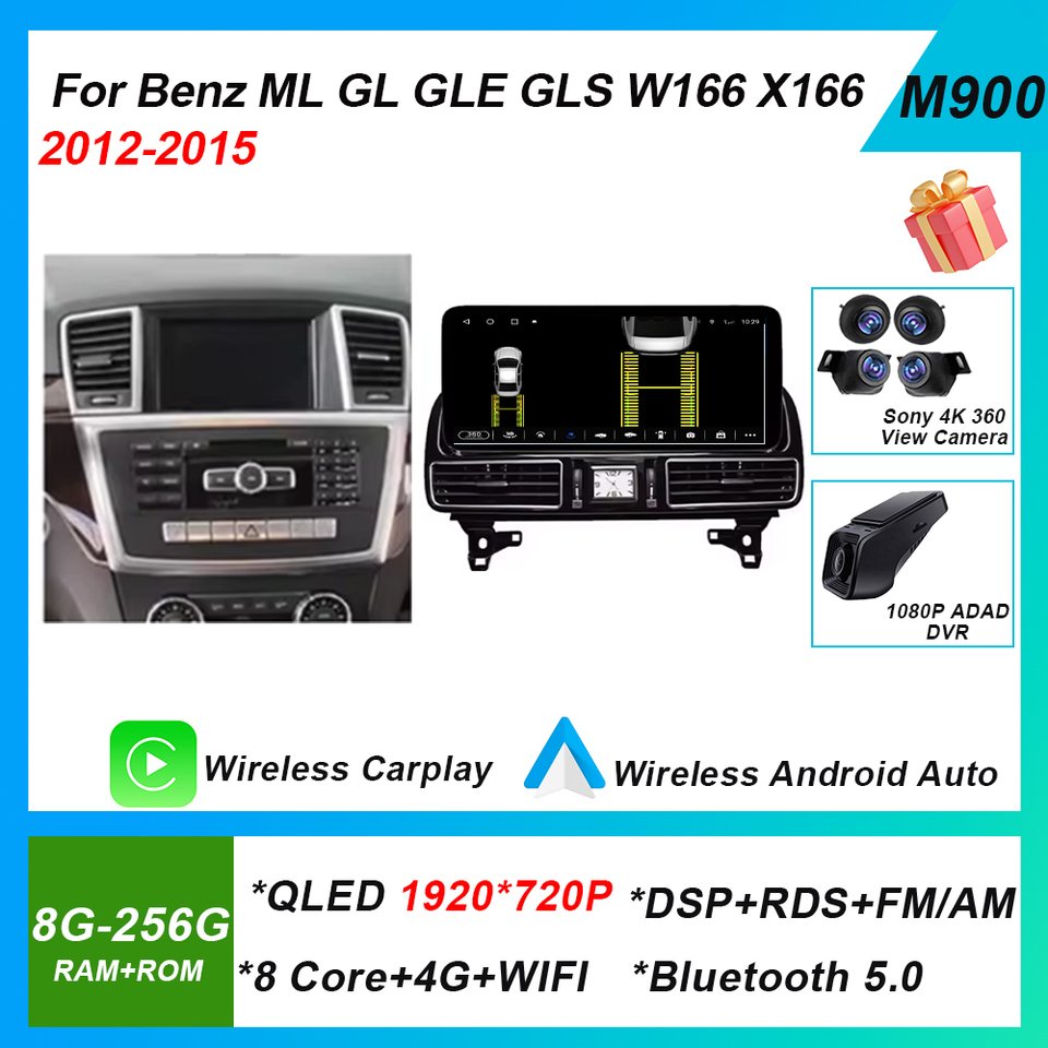 

Радиоприемник Android 14 для Mercedes Benz ML GL GLE GLS W166 X166 2012-2019 12,3 дюйма 4,5NTG 5,0NTG Автомобильный мультимедийный видеоплеер Raido GPS