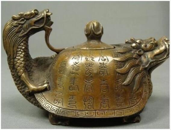 

Старинный бронзовый китайский чайник с драконом
