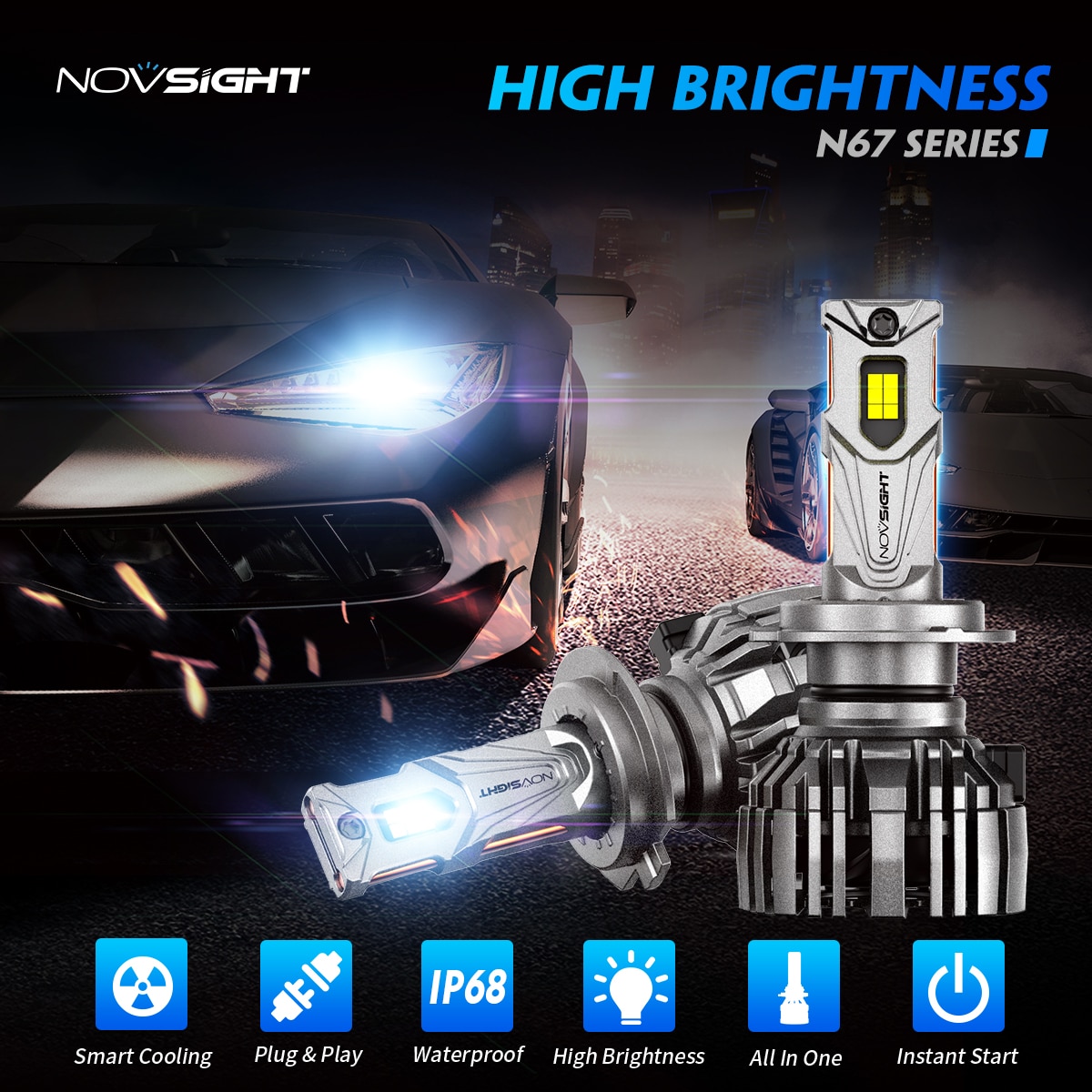 

NOVSIGHT H7 Светодиодные Лампы Для Автомобильных Фар 140 Вт 30000LM Canbus Совместимые H4 H13 9005 9006 9007 6500K Супер Ярки...