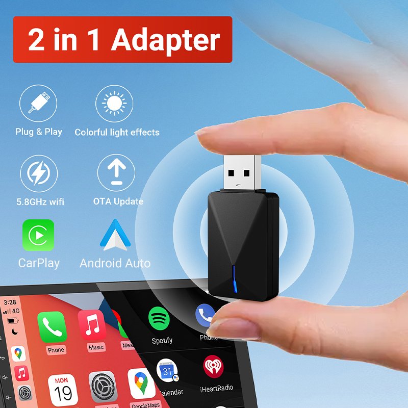 

Мини-проводной Беспроводной CarPlay И Android Auto 2in1 AI Box 5 ГГц WiFi5 Plug And Play Портативный И Автомобильный