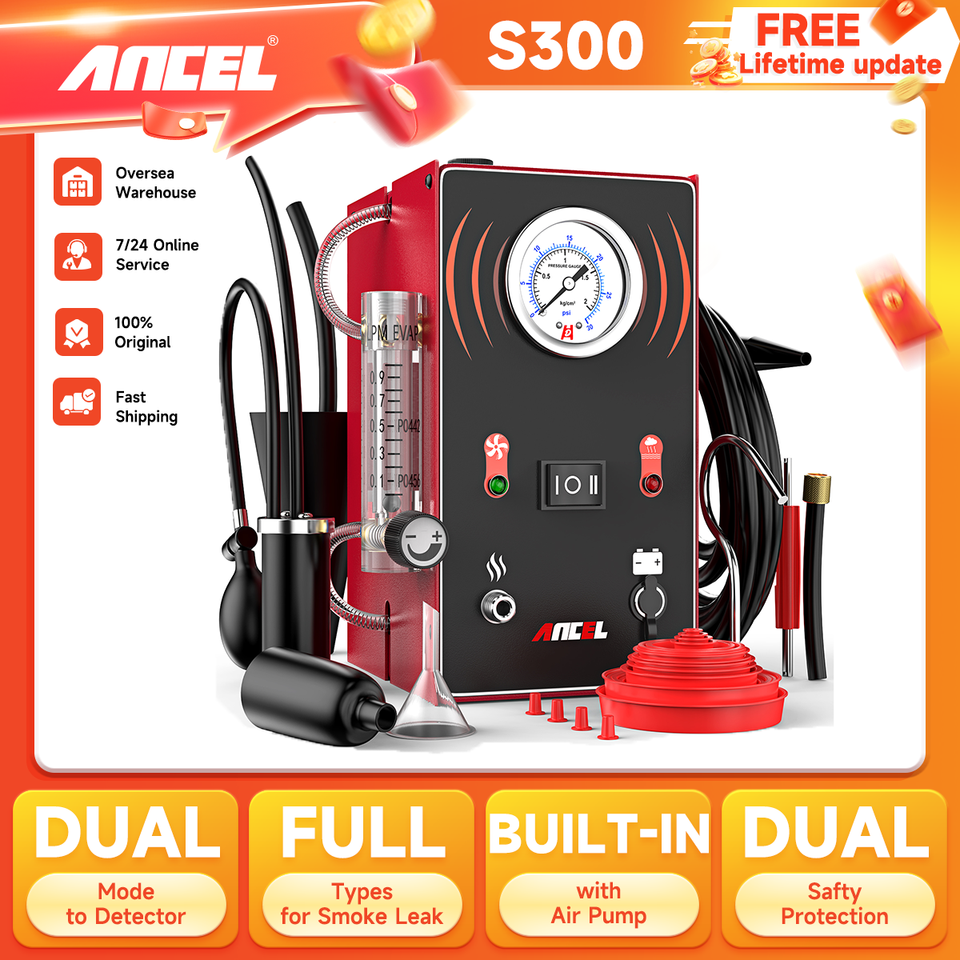 

ANCEL S300 Автомобильный детектор утечки дыма Turbo 12 В с насосом EVAP Локатор утечки трубы Генератор дыма Диагностический инструмент для автомобиля Мотоцикла
