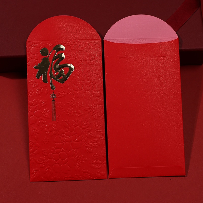 

Красный картонный конверт для подарков HongBao 10 шт.