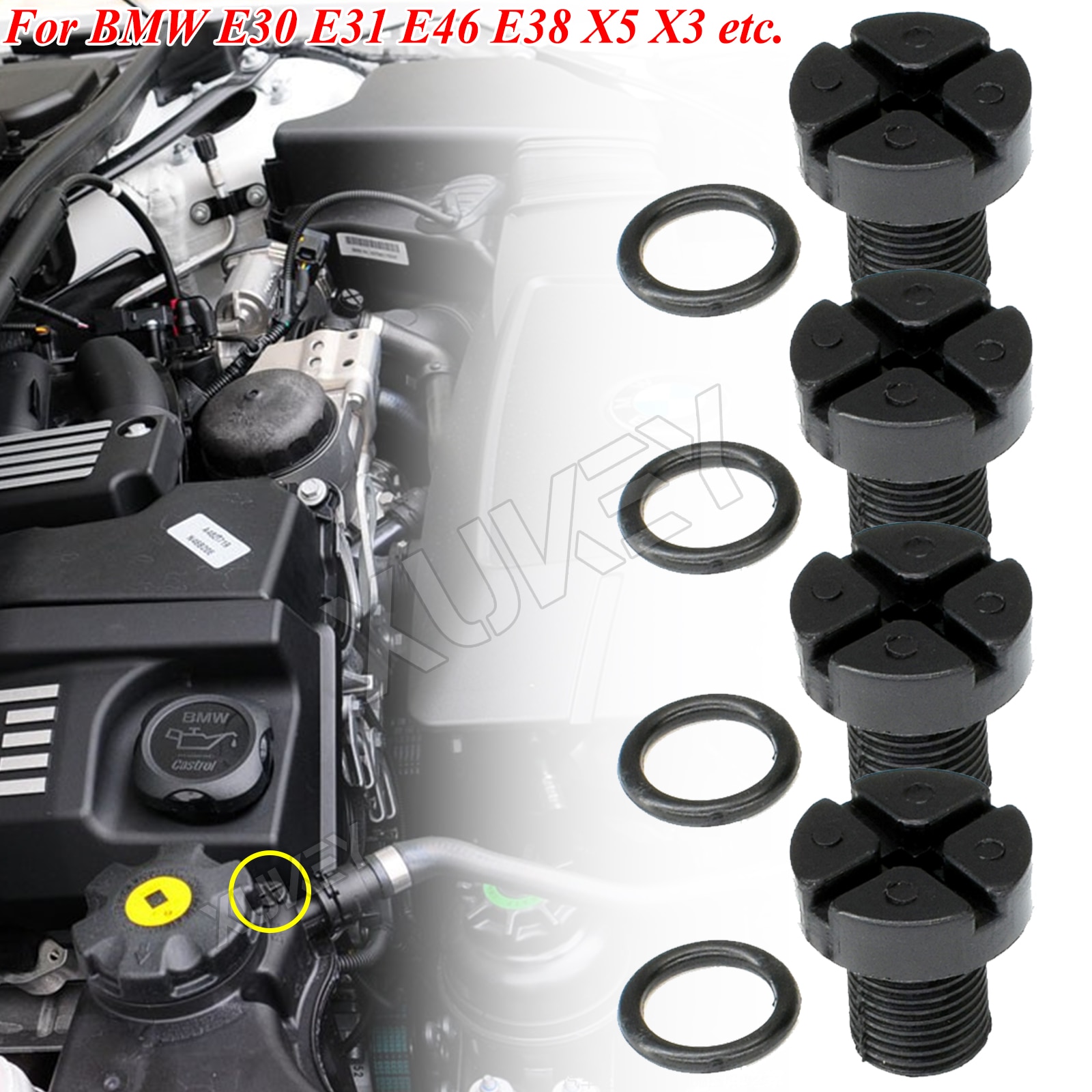 

4 шт. для BMW E30 E31 E34 E36 E38 E39 E46 M3 X5 X3 винт для прокачки расширительного бачка охлаждающей жидкости 17111712788 Заглушка вентиляционного зажима шланга радиатора
