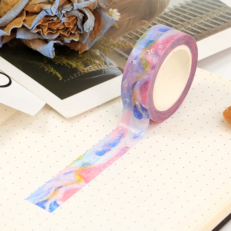 

GREATHOPE WASHI TAPE Декоративная синяя и розовая Галактическая облака лента 10 м