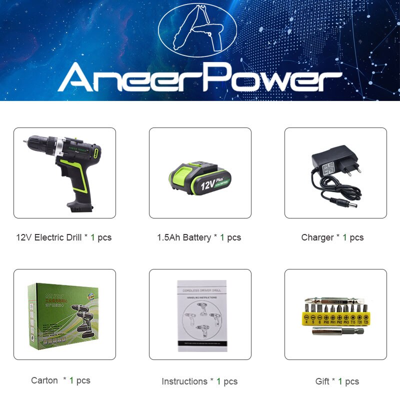 

Беспроводная дрель ANEERPOWER 12В 21В 25В