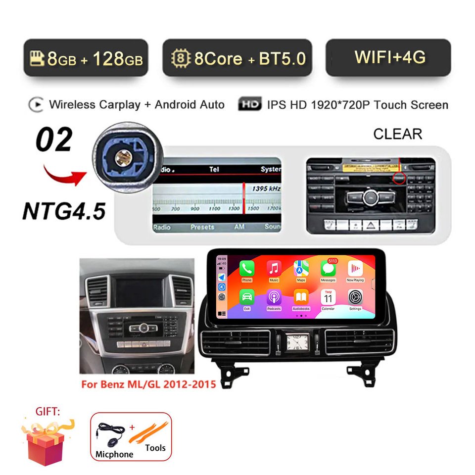 

Для Mercedes Benz ML GL GLE GLS W166 X166 2012-2019 12,3 дюйма Android 14 Автомобильный мультимедийный видеоплеер Raido Авто GPS 360 Cam