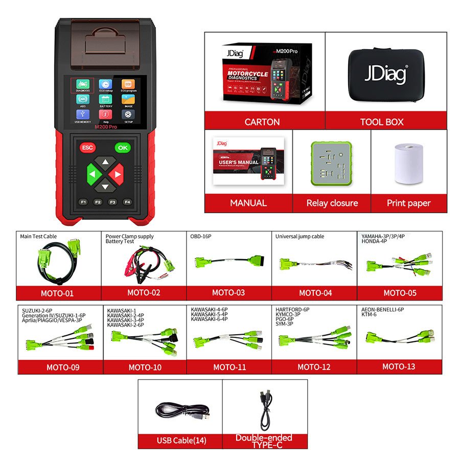 

Диагностический сканер JDiag M200 Pro с Honda ECU Remap, универсальный сканер для мотоцикла, тестер батареи, система ABS, тест, коды неисправностей