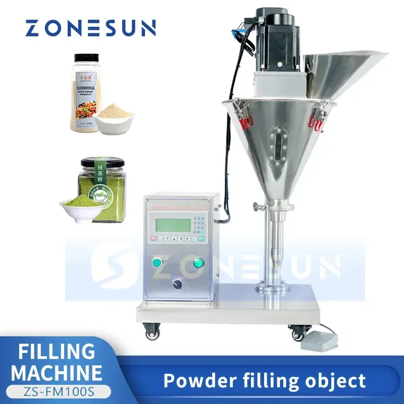 

ZONESUN Полуавтоматический шнековый наполнитель для дозирования паприки, муки, молочного порошка, машина для наполнения банок ZS-FM100S