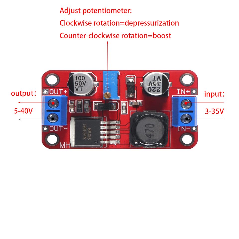 

XL6019 5A Высокомощный ток DC-DC повышающий модуль питания повышающий преобразователь напряжения 3,3–35 В до 5 В 6 В 9 В 12 В 24 В Модуль питания