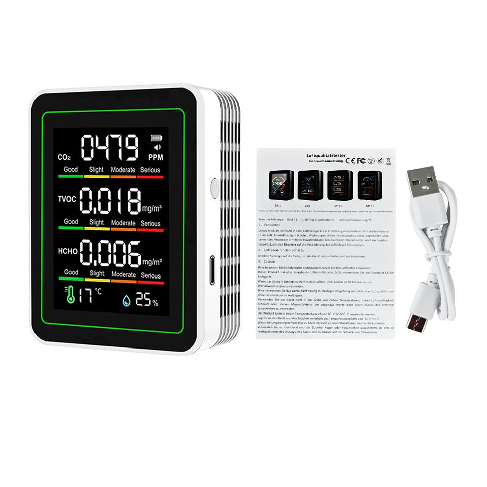 

Цифровой монитор качества воздуха 5 в 1, CO2 HCHO TVOC, монитор влажности и температуры, тестер CO2, ЖК-дисплей, тестер качества бытового воздуха